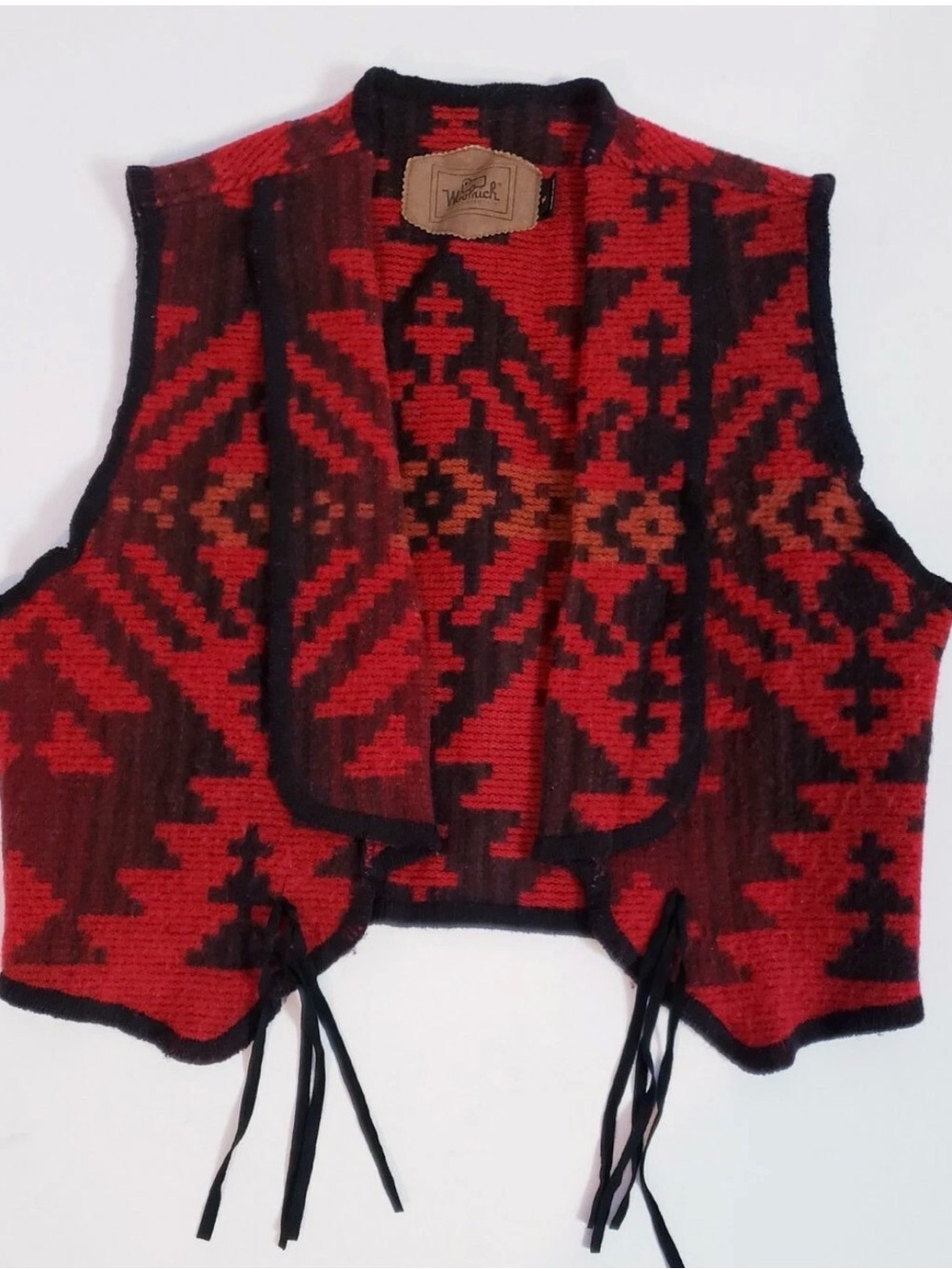 Vtg 90's Woolrich Southwestern Wool Aztec Concha Cropped Vest Made in USA Size M